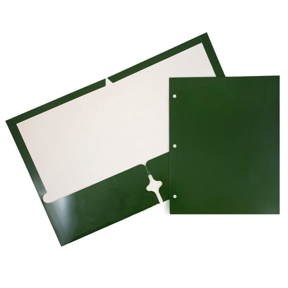 JAM Paper Laminated Two Pocket Glossy 3 Hole Punch School Folders, Green, 3/Pack