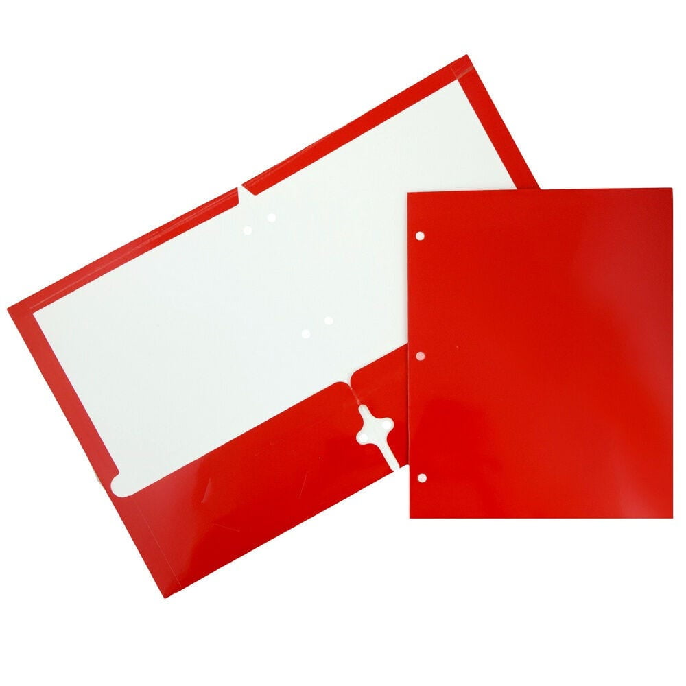 JAM Paper Laminated Two Pocket Glossy 3 Hole Punch School Folders, Red, 3/Pack
