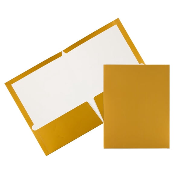 JAM Paper Laminated Two Pocket Glossy Folders, Gold, 3/Pack