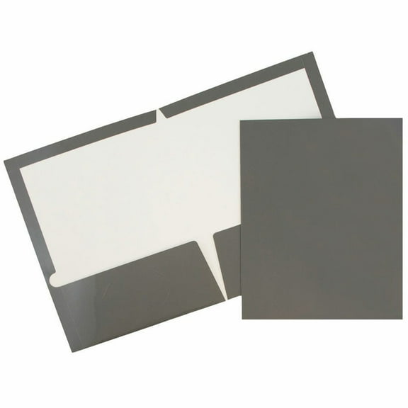 JAM Paper Laminated Two Pocket Glossy Folders, Grey, 3/Pack