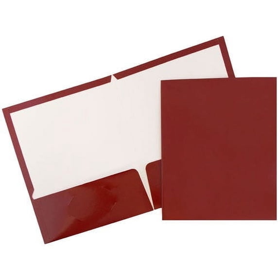 JAM Paper Laminated Two Pocket Glossy Folders, Maroon Red, 3/Pack