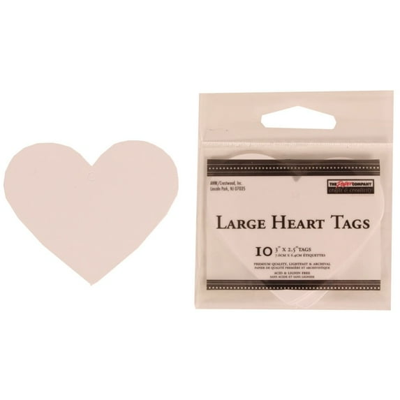 JAM Paper Large Heart Ivory Paper Gift Tags, 3 x 2 1/2 x 2 (10 Count)
