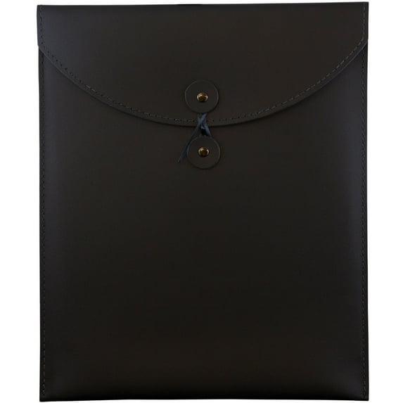 JAM Paper Leather Portfolio Envelope, 9.5x12.5, 1/Pack, Black, Button String