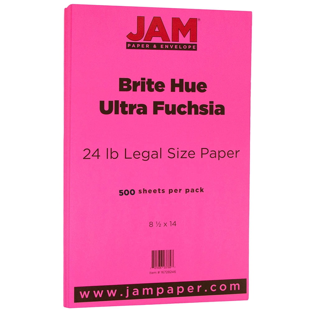 JAM Paper Legal Paper, 8.5 x 14, 32lb, Fuchsia Pink, 500/Pack