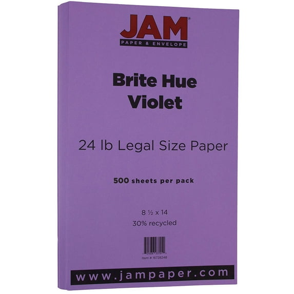 JAM Paper Legal Paper, 8.5x14, 24lb Violet, 500/Pack