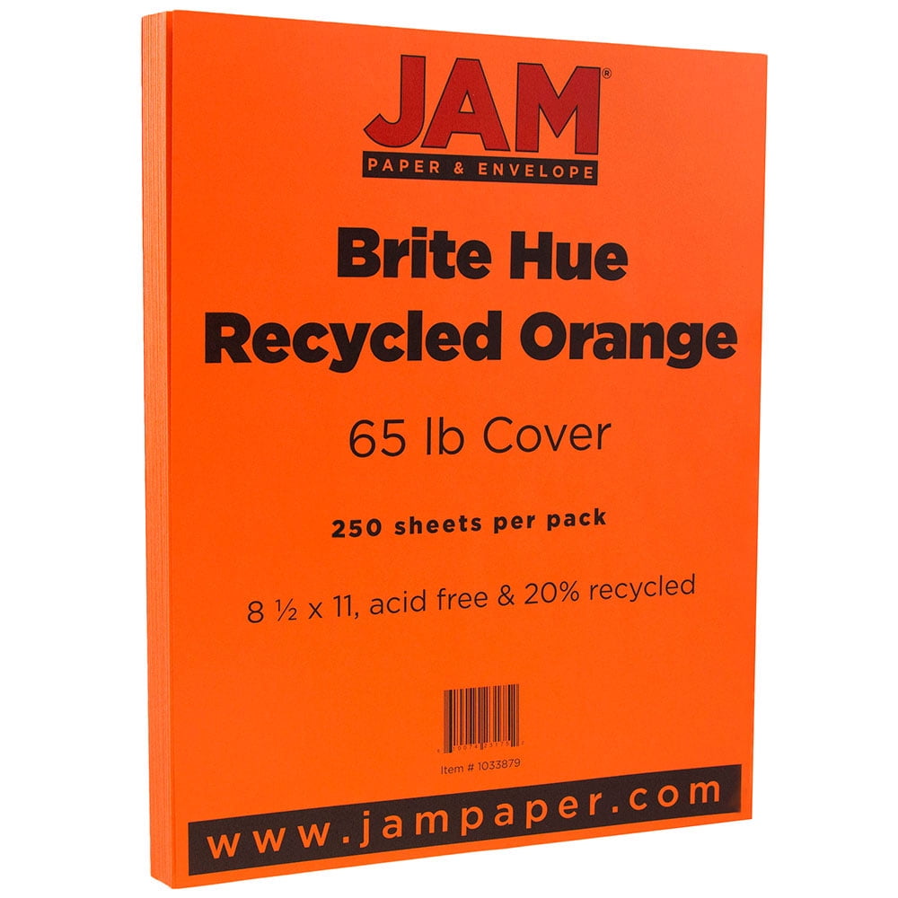 JAM Paper Letter Cardstock, 8 1/2 x 11, 65lb Orange, 250 per Pack