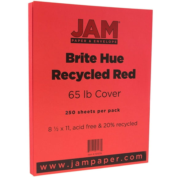 JAM Paper Letter Cardstock, 8 1/2 x 11, 65lb Red, 250 per Pack