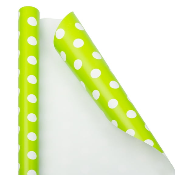 JAM Paper Lime Green with White Polka Dot Birthday Wrapping Paper, 25 Sq ft, 1/Pack