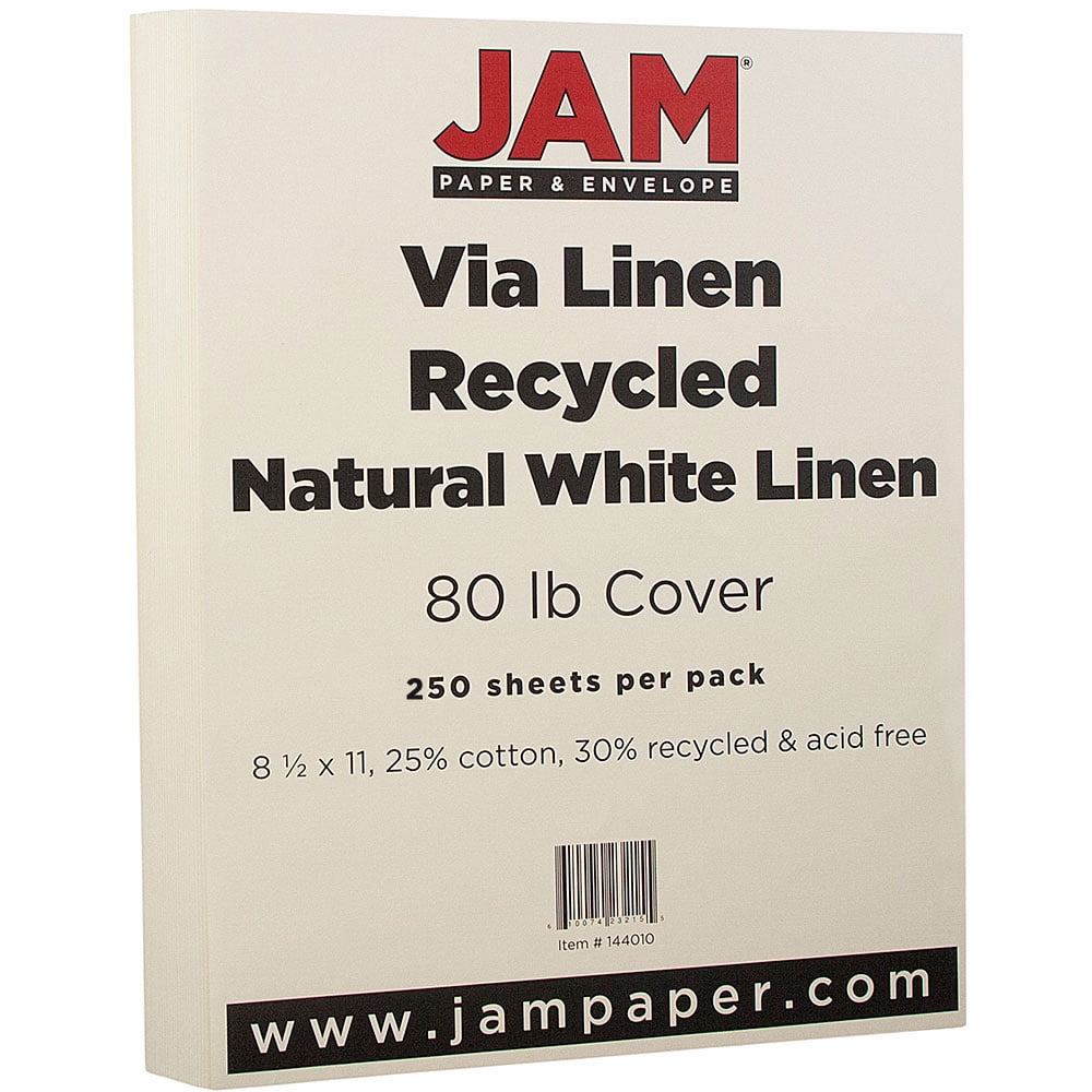 JAM Paper Linen Cardstock, 8 1/2 x 11, 250 per Pack, 80lb Natural White