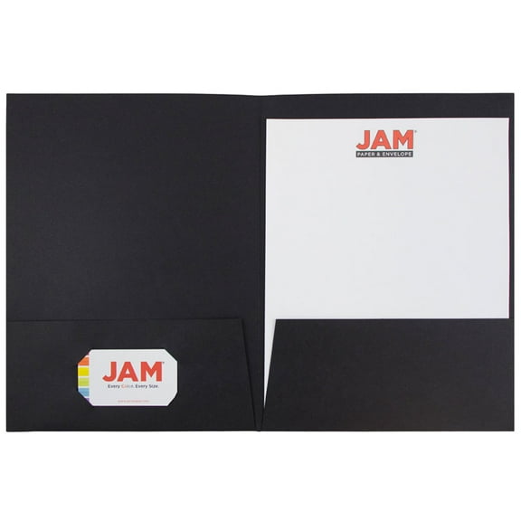 JAM Paper Linen Two Pocket Folders, Black, 9 x 12, 25 per Pack