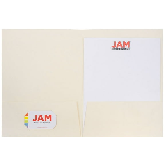 JAM Paper Linen Two Pocket Folders, Ivory, 25 per Pack