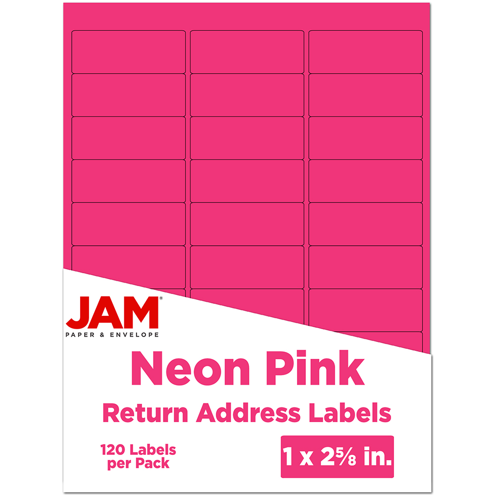 JAM Mailing Address Labels, 1 x 2 5/8, 120/Pack, Neon Assorted