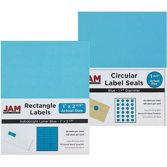 JAM Paper Mailing Labels, Combo Set, 1 x 2 5/8 Rectangle & 1 2/3 Circular, Blue