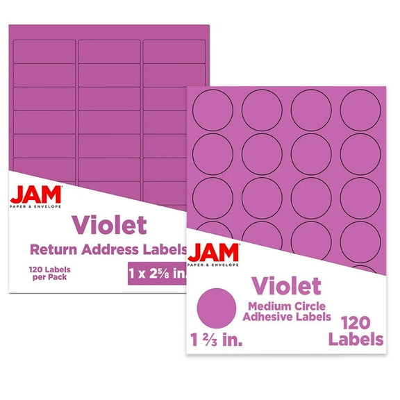 JAM Paper Mailing Labels, Combo Set, 1 x 2 5/8 Rectangle & 1 2/3 Circular, Violet Purple