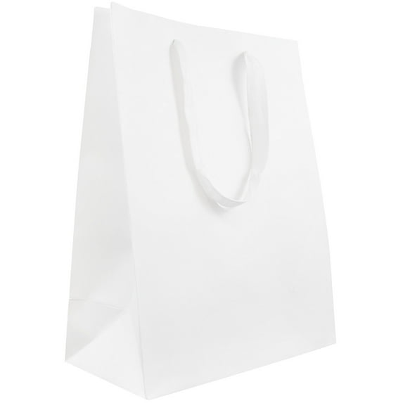 JAM Paper Matte Gift Bags, 10 x 13 x 5, White Kraft, 3/Pack, Large