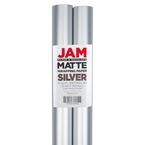 JAM Paper Matte Wrapping Paper, 50 Sq. ft Total, Silver Foil, 2 Rolls