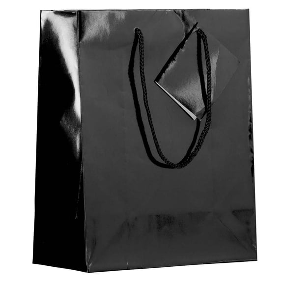 JAM Paper Medium Glossy Gift Bags, 8 x 10 x 4, Black, 3/Pack