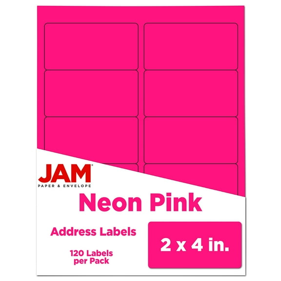 JAM Paper Medium Mailing Address Labels, 2 x 4, Neon Pink, 120 per Pack