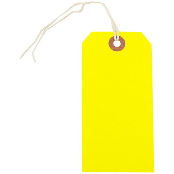 JAM Paper Medium Neon Yellow Paper Gift Tags, with String 10" x 4.75" x 2" (10 Count)