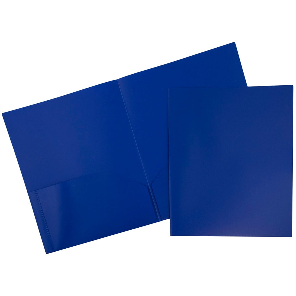 JAM Paper Medium Weight Plastic Folder, Blue, Two Pocket, 6/Pack