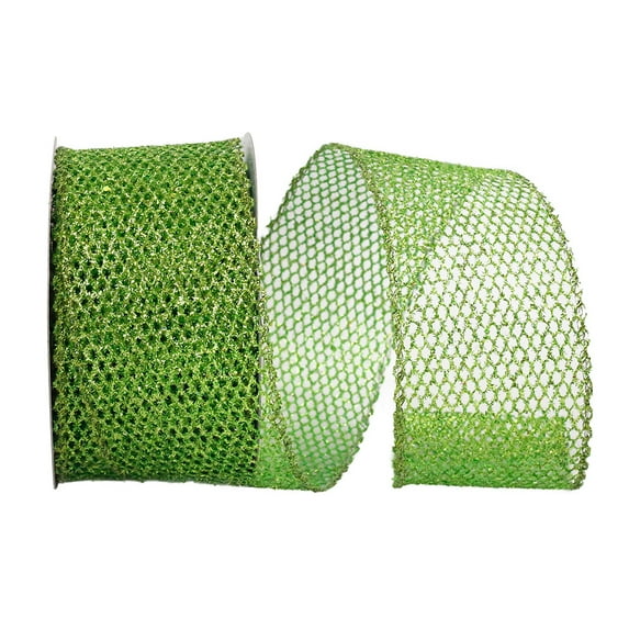 JAM Paper Mesh Christmas Emerald Green Polyester Ribbon, 10yd x 2.5in, 1/Pack