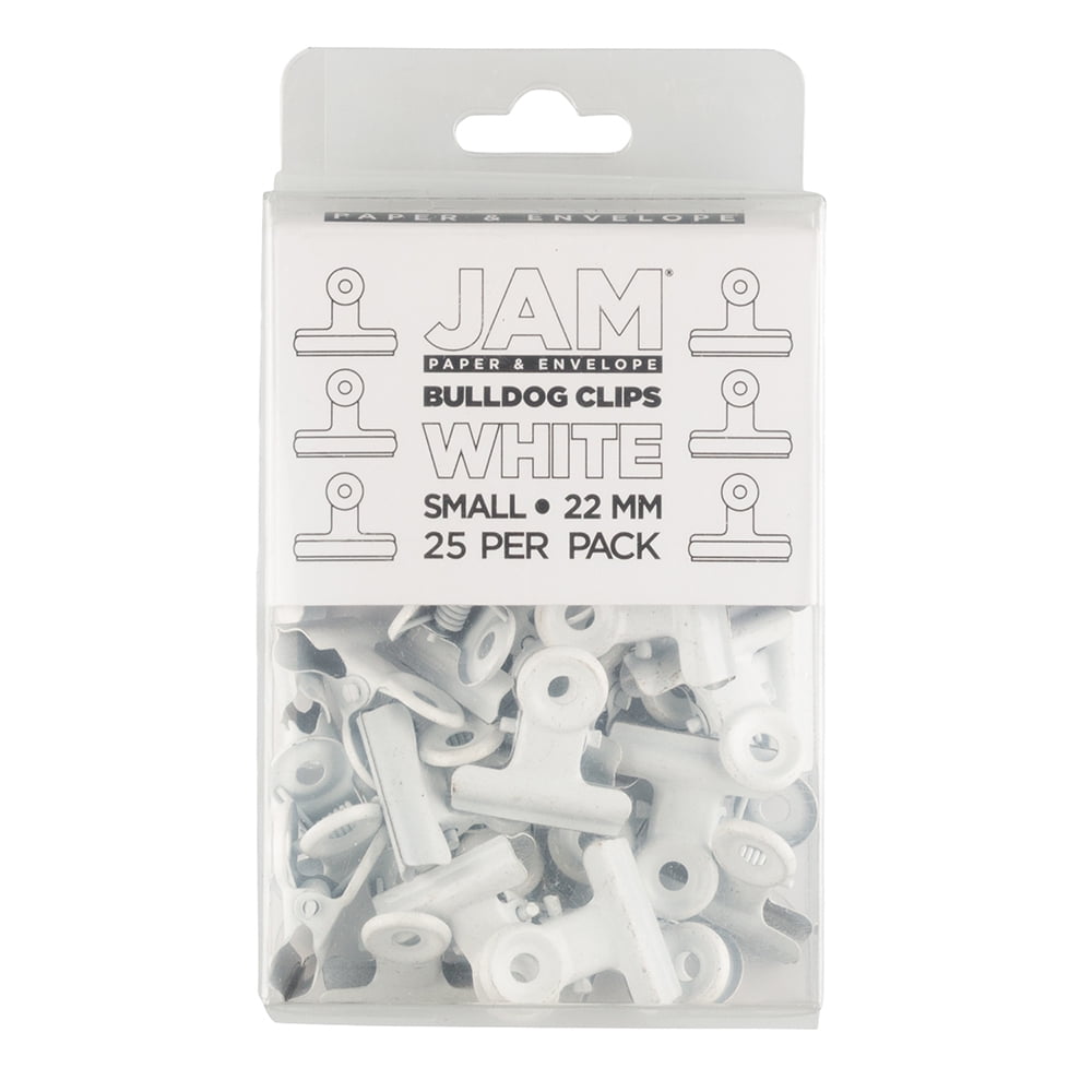 JAM Paper Metal Bulldog Binder Clips, 22mm, White, 25/Pack