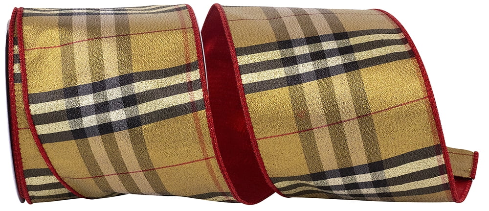 JAM Paper Metallic Burbank Ribbon, Antique Gold, 4in x 10yd, 1/Pack