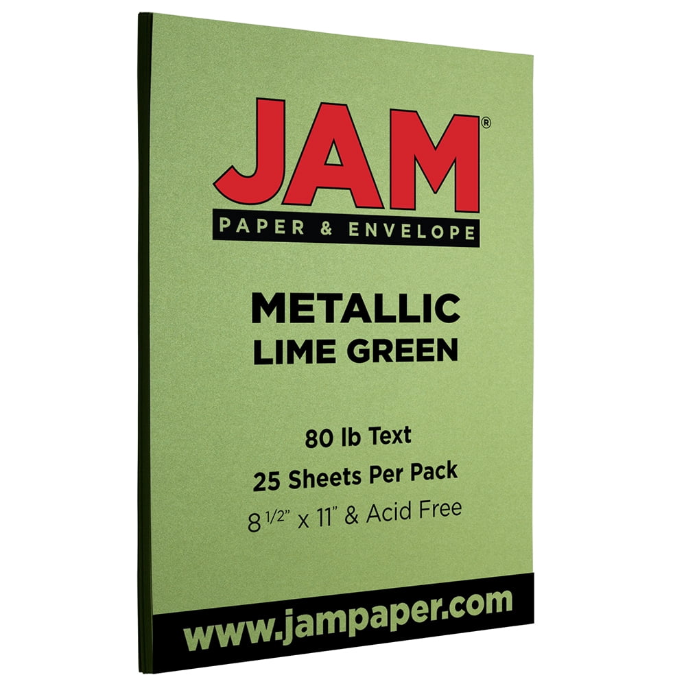 JAM Paper Metallic Paper, 8.5 x 11, 32lb Lime Green, 25/Pack