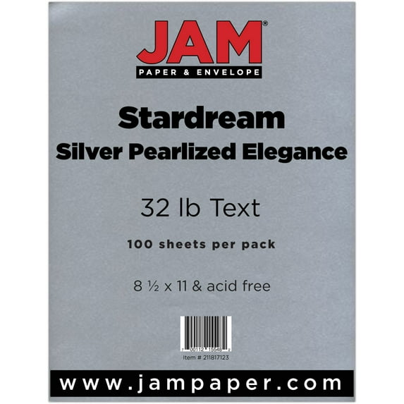 JAM Paper® Metallic Paper, 8.5" x 11", 32lb Silver Pearlized Elegance Stardream Metallic, 25 Sheets/pack