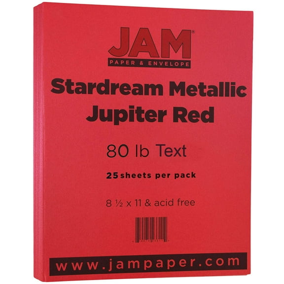 JAM Paper Metallic Paper, 8.5x11, 32lb Jupiter Red, 25/Pack