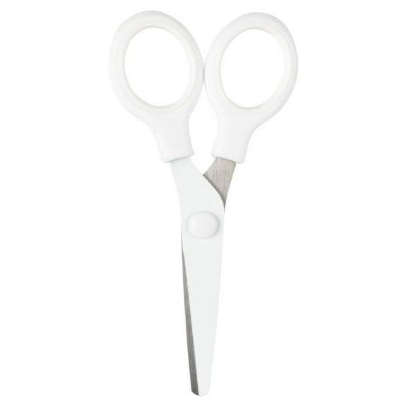JAM Paper Multi-Purpose Mini Scissors, 5in, White, Soft Grip & Stainless Steel Precision Blades, 1/Pack