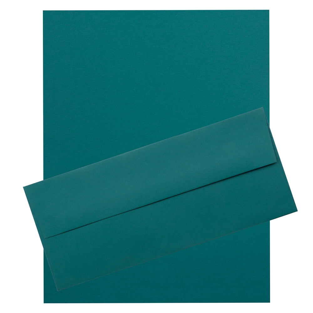 JAM Paper No. 10 Business Stationery Set, 4 1/8 x 9 1/2, Teal, 50/Pack