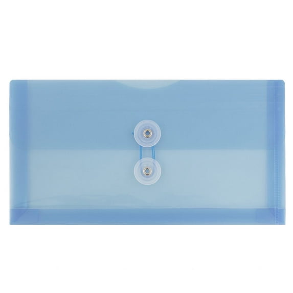 JAM Paper No. 10 Plastic Envelopes, 5 1/4 x 10, Blue, Button String, 12/Pack