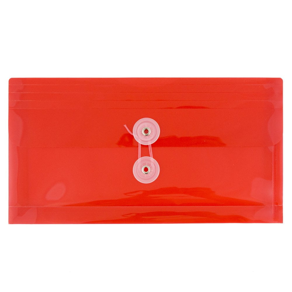 JAM Paper No. 10 Plastic Envelopes, 5 1/4 x 10, Red, Button String, 12 ...