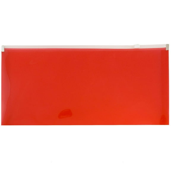 JAM Paper No. 10 Plastic Zip Envelopes, 5 1/4 x 10, Red, 12/Pack