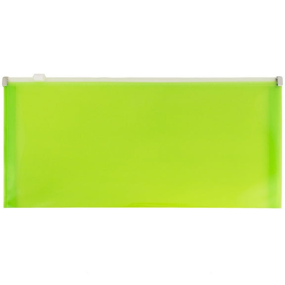 JAM Paper No. 10 Plastic Zip Envelopes, 5x10, Lime Green, 12/Pack