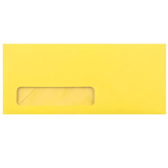 JAM Paper No. 10 Window Envelopes, 4 1/8 x 9 1/2, Yellow, 1000/Carton