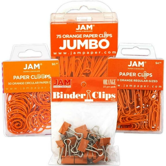 JAM Paper Office Clips, Orange, Binder Clips & Paper Clips, 4/Pack