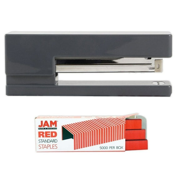 JAM Paper Office & Desk Set, 1 Grey Stapler & 1 Red Staples, 2/Pack