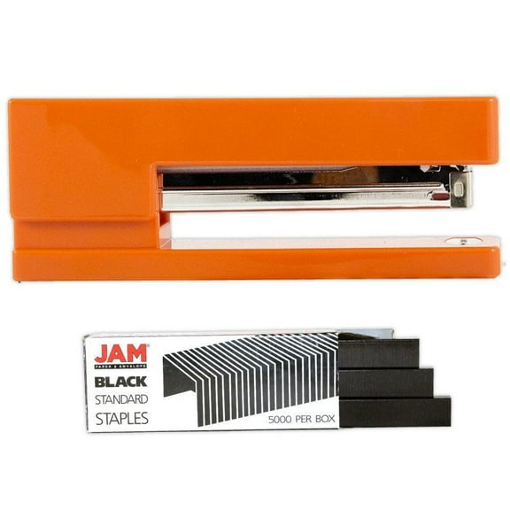 JAM Paper Office & Desk Set, 2/Pack, 1 Orange Stapler & 1 Black Staples