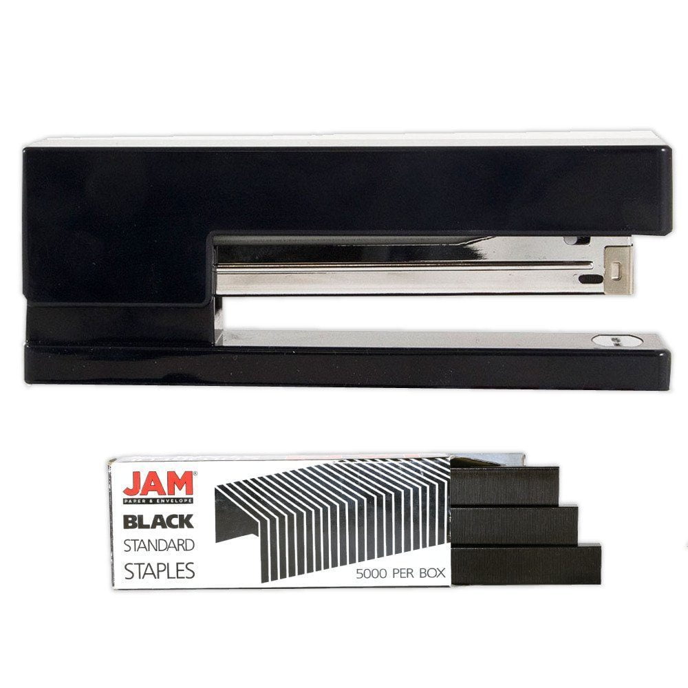 JAM Paper Office & Desk Set, Black, 1 Stapler & 1 Staples, 2 Pack
