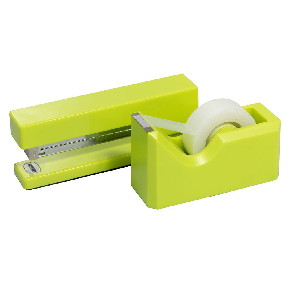 JAM Paper Office & Desk Set, Lime Green, 1 Stapler & 1 Tape Dispenser