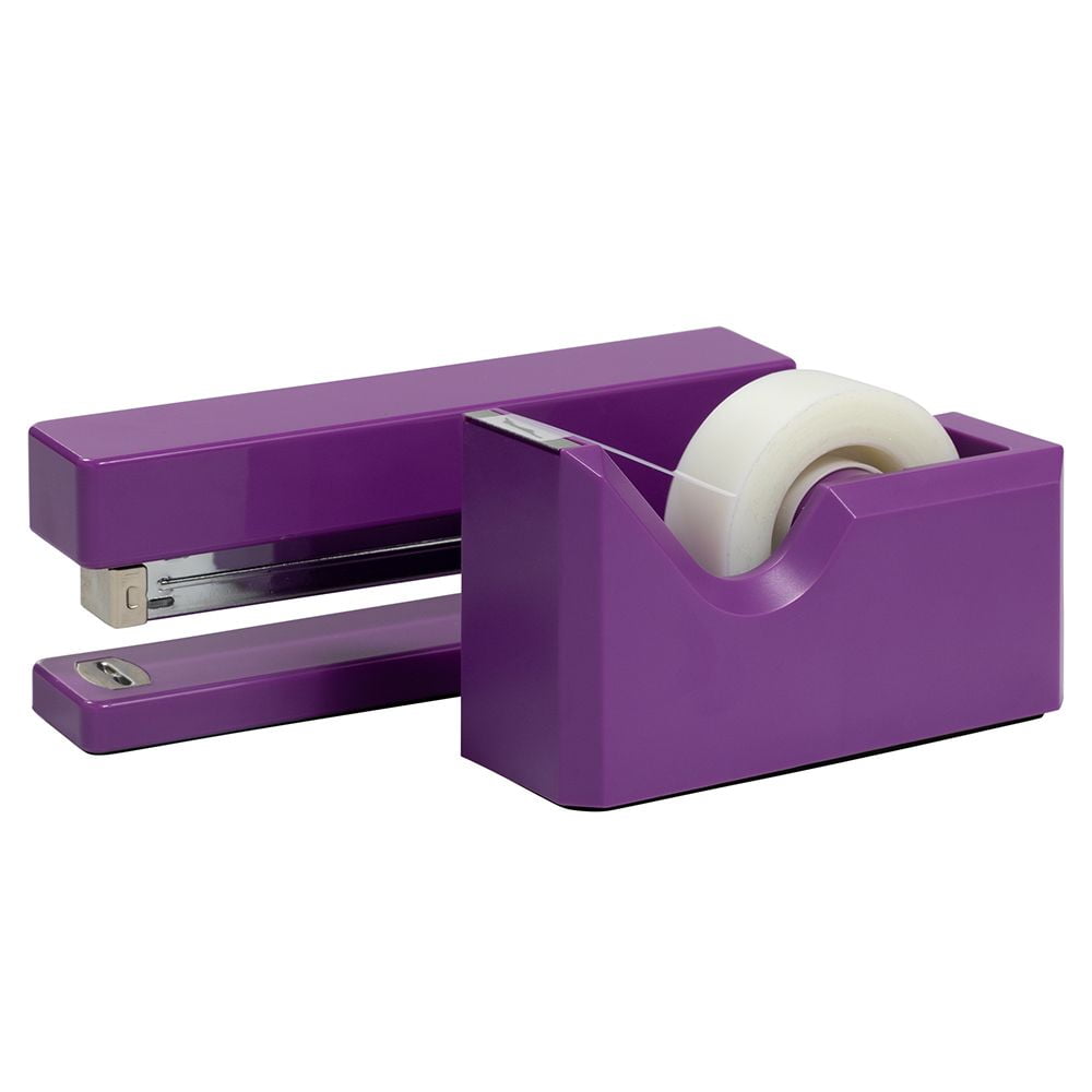 Jam Paper Office & Desk Set, Purple, 1 Stapler & 1 Tape Dispenser, 2 Pack