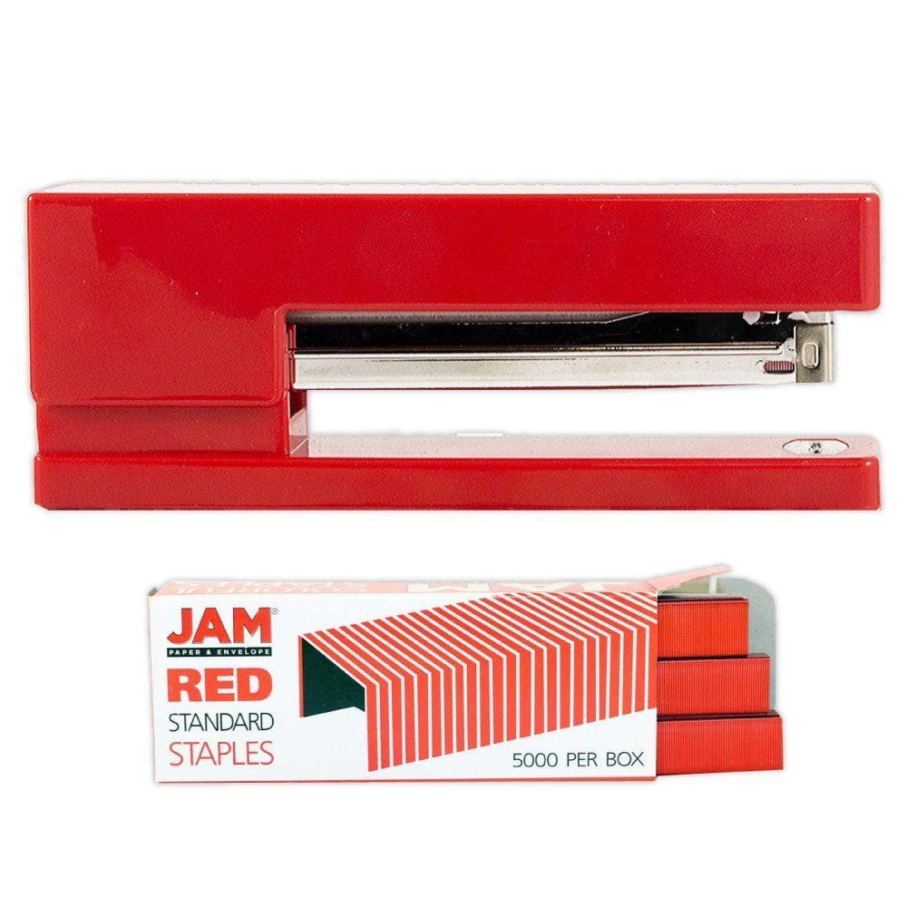 JAM Paper Office & Desk Set, Red, 2/Pack, 1 Stapler & 1 Staples ...