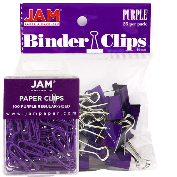 JAM Paper Office Desk Supplies, Purple, 2/Pack, 1 Paper Clips & 1 Binder Clips