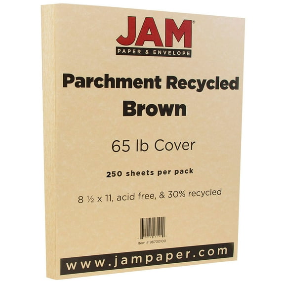 JAM Paper Parchment 65lb Cardstock, 8 1/2 x 11 Coverstock, Brown Recycled, 250 Sheets/Ream