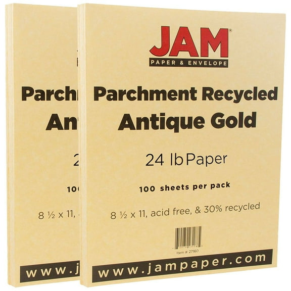 JAM Paper Parchment, 8 1/2 x 11, Antique Gold Parchment, 24lb, 2 packs of 100