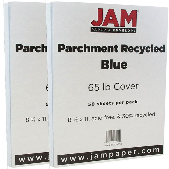 JAM Paper Parchment, 8 1/2 x 11, Blue Parchment, 65lb, 2 packs of 50