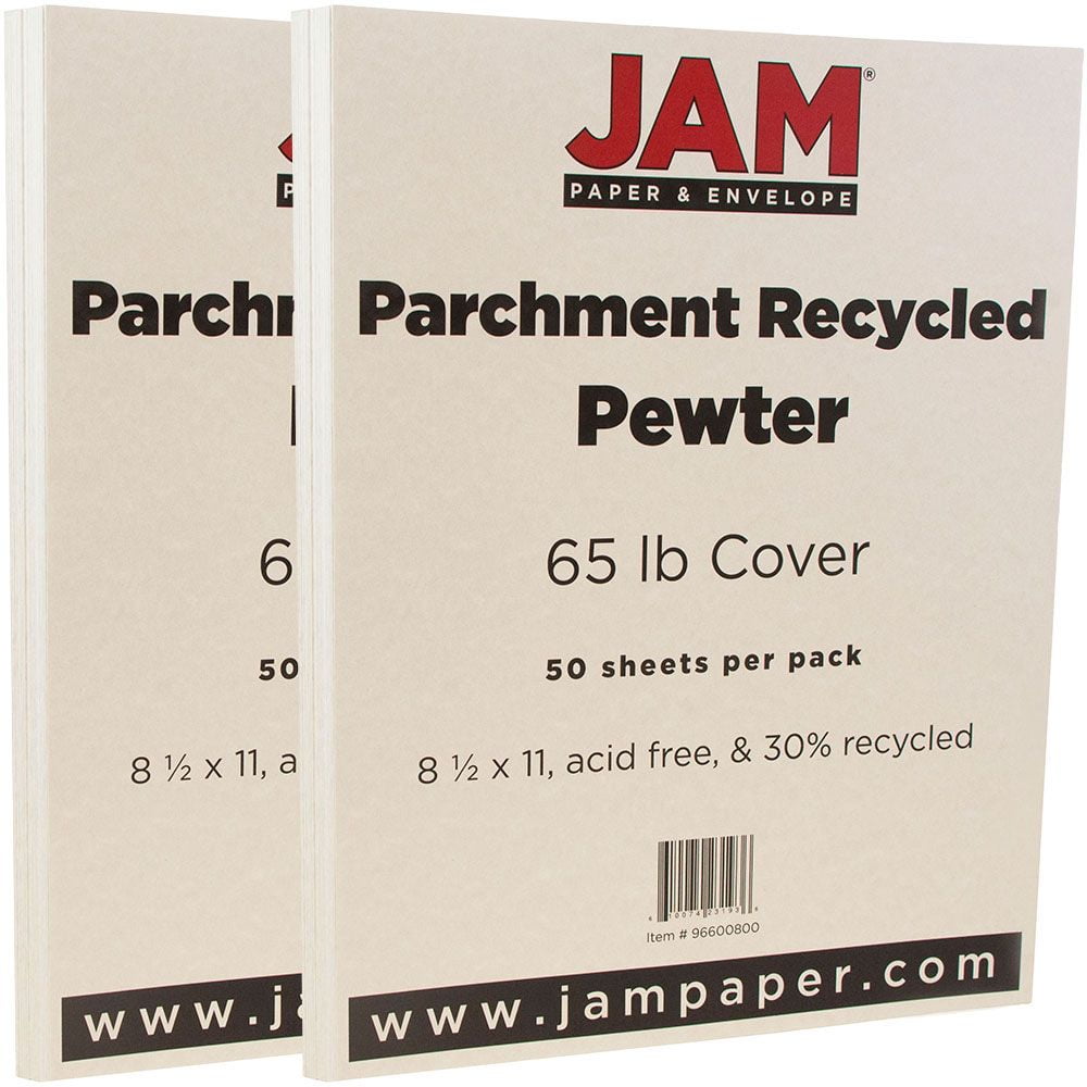 JAM Paper Parchment, 8 1/2 x 11, Pewter Parchment, 65lb, 2 packs of 50