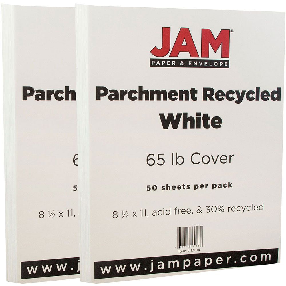 JAM Paper Parchment, 8 1/2 x 11, White Parchment, 65lb, 2 packs of 50